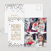 Photo Collage Holiday Card Design White Black Gold Briefkaart (Voorkant / Achterkant)