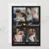 Photo Collage Just Married Wedding Announcement Kaart (Voorkant)