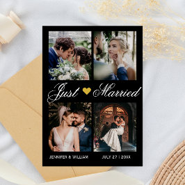 Photo Collage Just Married Wedding Announcement Kaart