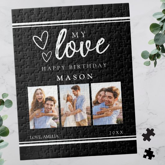 Photo Collage Modern Black Happy Birthday Legpuzzel