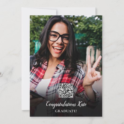 Photo Collage Modern Graduation Party QR-code Kaart (Achterkant)