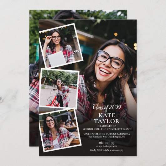 Photo Collage Modern Graduation Party QR-code Kaart (Voorkant / Achterkant)