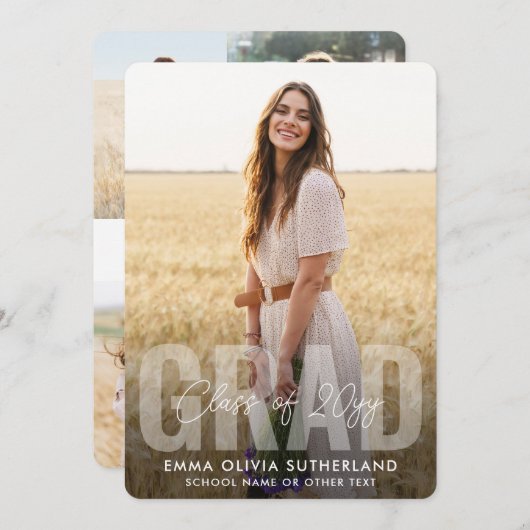 Photo Collage Modern Overlay Class Year Graduation Aankondiging (Voorkant / Achterkant)