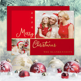 Photo Collage Modern Script Christmas Folie Holida Feestdagenkaart