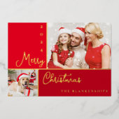 Photo Collage Modern Script Christmas Folie Holida Folie Feestdagenkaart (Voorkant)