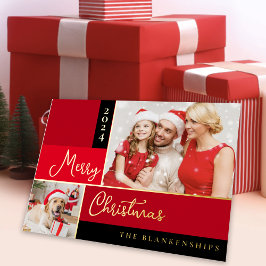 Photo Collage Modern Script Christmas Folie Holida Folie Feestdagenkaart