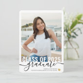 Photo Collage Modern Script Graduation Open House Aankondiging (Staand voorkant)