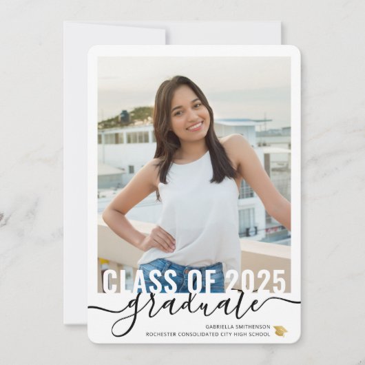 Photo Collage Modern Script Graduation Open House Aankondiging (Voorkant)