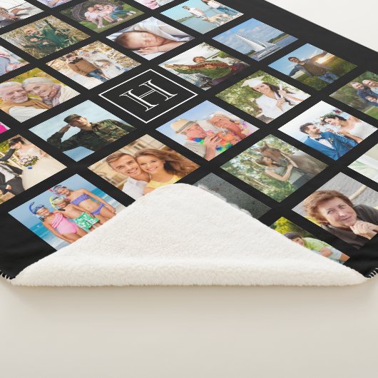 Photo Collage Monogram Bewerkbaar Zwart Sherpa Deken (3/4)