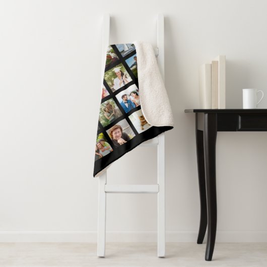 Photo Collage Monogram Bewerkbaar Zwart Sherpa Deken (In situ)