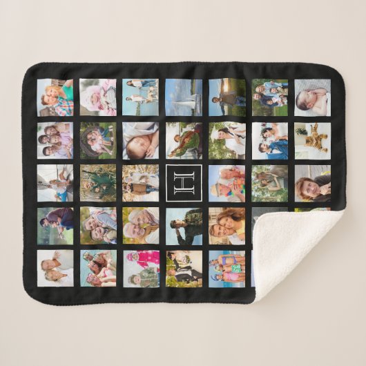 Photo Collage Monogram Bewerkbaar Zwart Sherpa Deken (Voorkant (horizontaal))