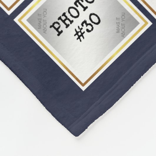 Photo Collage Monogram Gold Lijst Bewerkbaar Blauw Fleece Deken (Hoek)