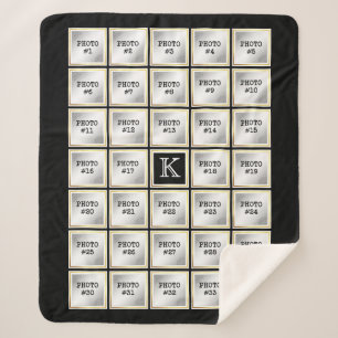 Photo Collage Monogram Zwart Goud Lijst 34 foto's Sherpa Deken