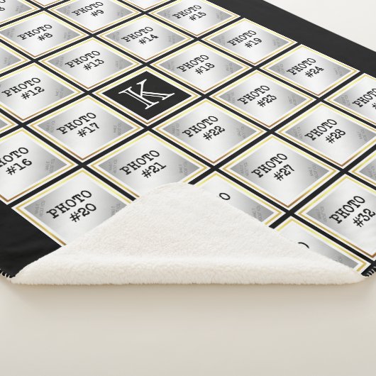 Photo Collage Monogram Zwart Goud Lijst 34 foto's Sherpa Deken (3/4)