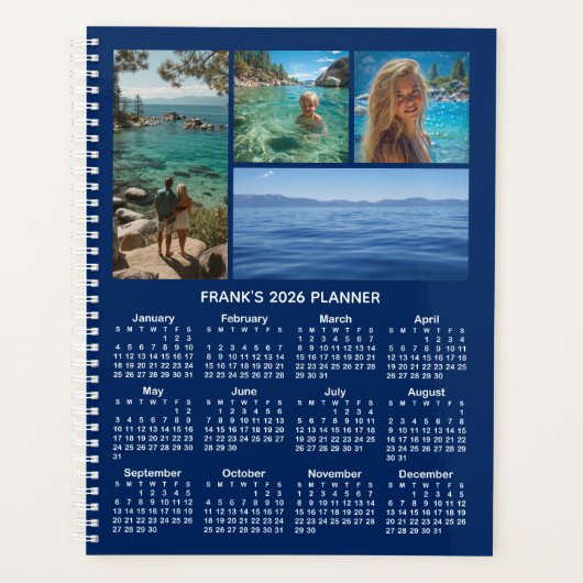 Photo Collage Navy and White 2026 Calendar Planner (Voorkant)