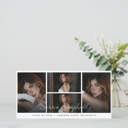 Photo Collage Overlay Mini Afstuderen Aankondiging (Staand voorkant)
