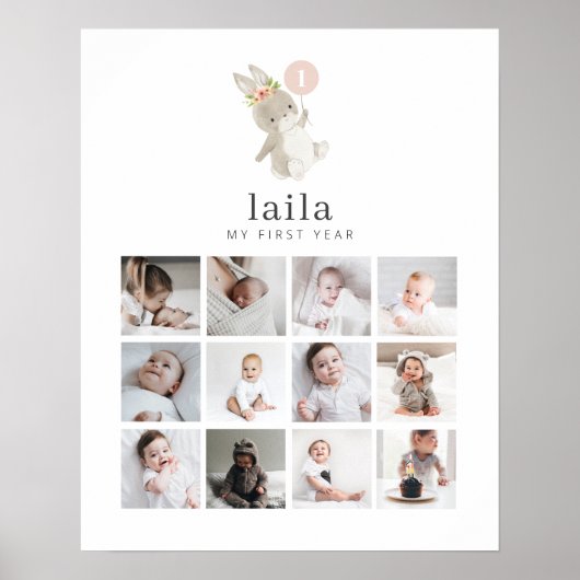 Photo Collage Poster - Bunny Pink Balloon (Voorkant)