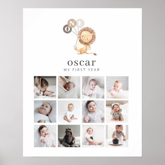 Photo Collage Poster - Lion with 3 Brown Balloons (Voorkant)