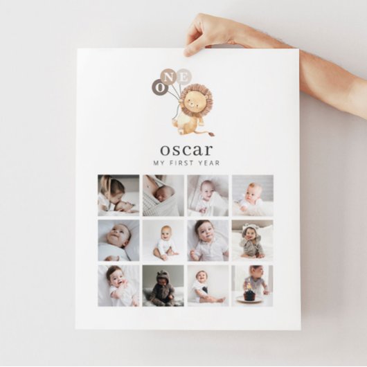 Photo Collage Poster - Lion with 3 Brown Balloons