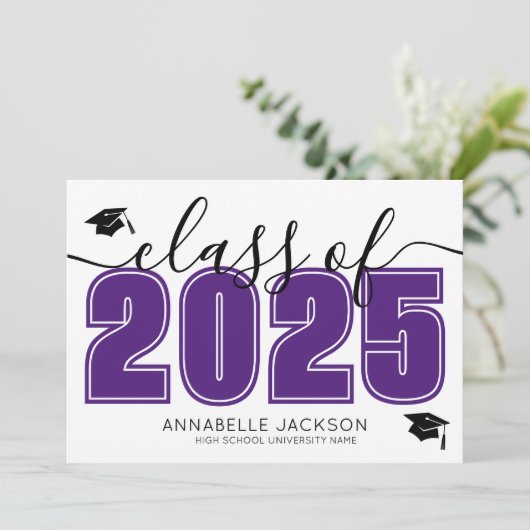 Photo Collage Purple Graduation Aankondiging (Staand voorkant)