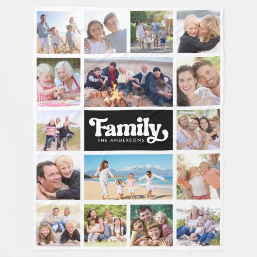 Photo Collage Retro Familie 16 Afbeeldingen Fleece Deken (Voorkant)