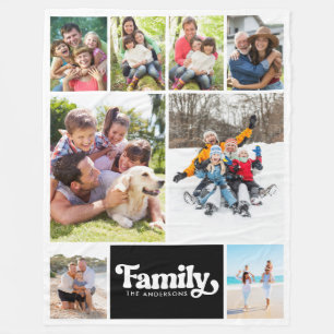Photo Collage Retro Familie 8 Afbeeldingen Fleece Deken