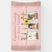 Photo Collage Roos Gold Glitter Sweet 16 Birthday Spandoek (Verticaal)