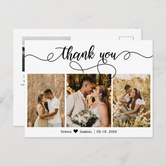 Photo Collage Script Wedding Dank u Briefkaart (Voorkant / Achterkant)