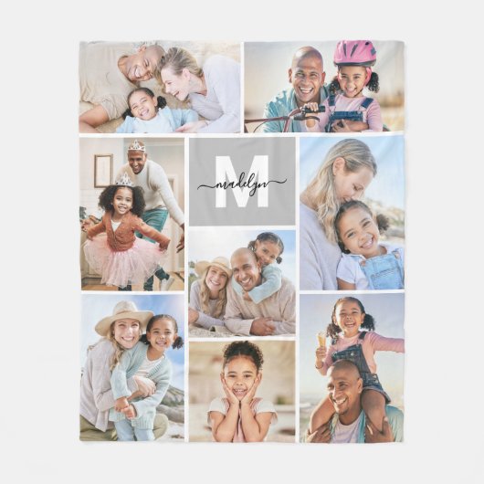 Photo Collage Simple Monogram Afbeelding Fleece Deken (Voorkant)