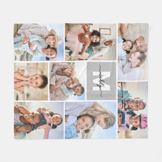 Photo Collage Simple Monogram Afbeelding Fleece Deken (Voorkant (Horizontaal))