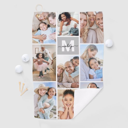Photo Collage Simple Monogram Afbeelding Golfhanddoek (Insitu)