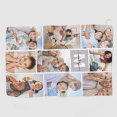 Photo Collage Simple Monogram Afbeelding Golfhanddoek (Horizontaal)