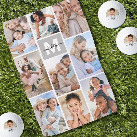 Photo Collage Simple Monogram Afbeelding Golfhanddoek