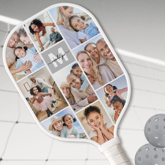 Photo Collage Simple Monogram Afbeelding Pickleball Paddle