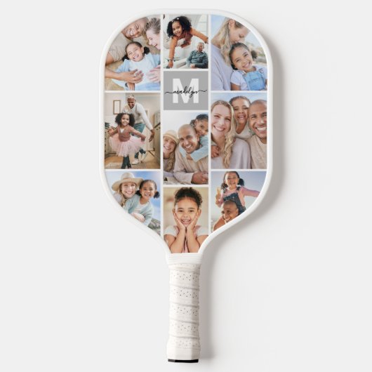 Photo Collage Simple Monogram Afbeelding Pickleball Paddle (Achterkant)