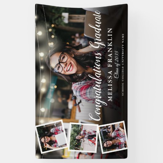 Photo Collage String Lights Graduation Party Spandoek (Verticaal)
