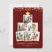 Photo Collage Tree Red String lights Christmas Feestdagenkaart (Voorkant)