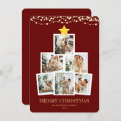 Photo Collage Tree Red String lights Christmas Feestdagenkaart (Voorkant / Achterkant)