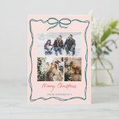 Photo Collage Wavy Doodle Frame Bow Christmas Feestdagenkaart (Staand voorkant)