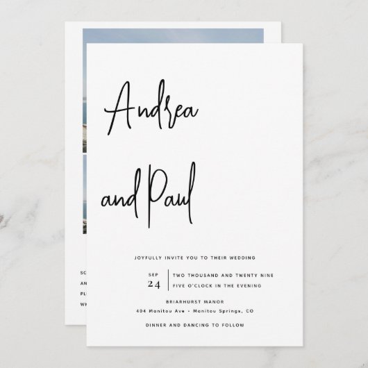 Photo Collage Wedding | Qr Code Invitations Kaart (Voorkant / Achterkant)