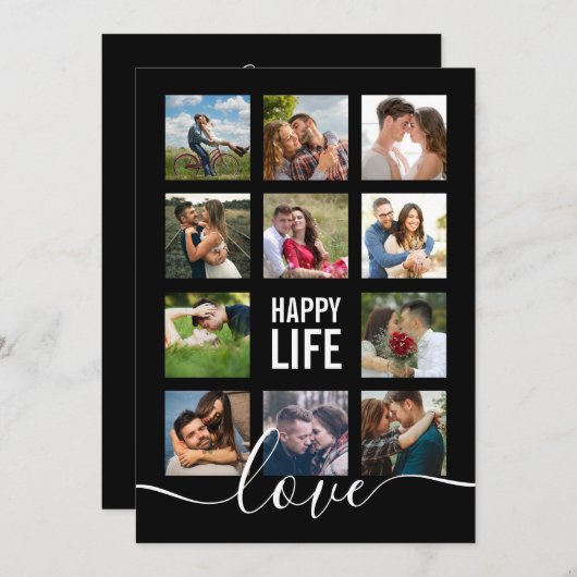 Photo Collage Zwart Trouwprogramma Programmakaart (Voorkant / Achterkant)