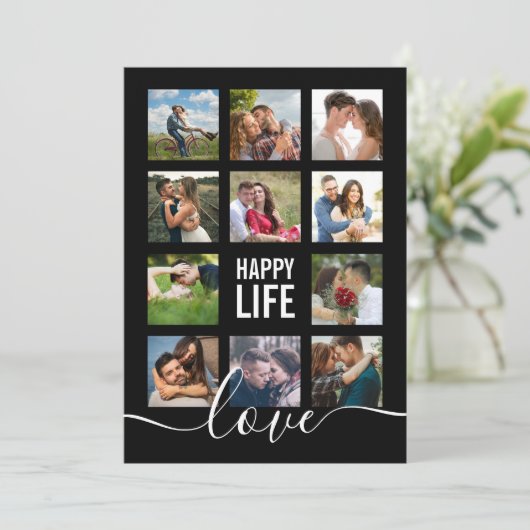 Photo Collage Zwart Trouwprogramma Programmakaart (Staand voorkant)