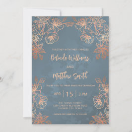Photo Copper Gold Dusty Blue Wedding Kaart