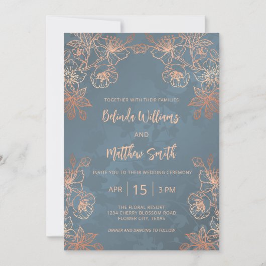Photo Copper Gold Dusty Blue Wedding Kaart (Voorkant)