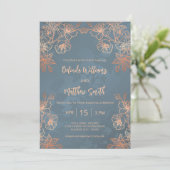 Photo Copper Gold Dusty Blue Wedding Kaart (Staand voorkant)