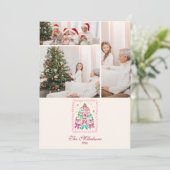 Photo Coquette Bow Pink Tree Christmas Feestdagenkaart (Staand voorkant)