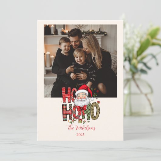 Photo Coquette Ho Ho Ho Santa Christmas Feestdagenkaart (Staand voorkant)