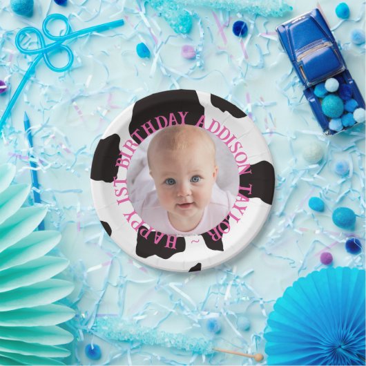 Photo Cow Print Birthday Papieren Bordje (Feest)