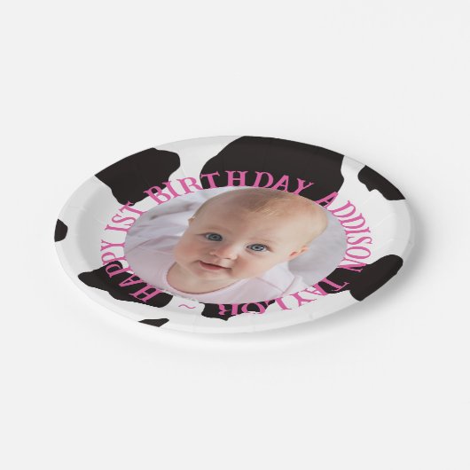 Photo Cow Print Birthday Papieren Bordje (Gekanteld)
