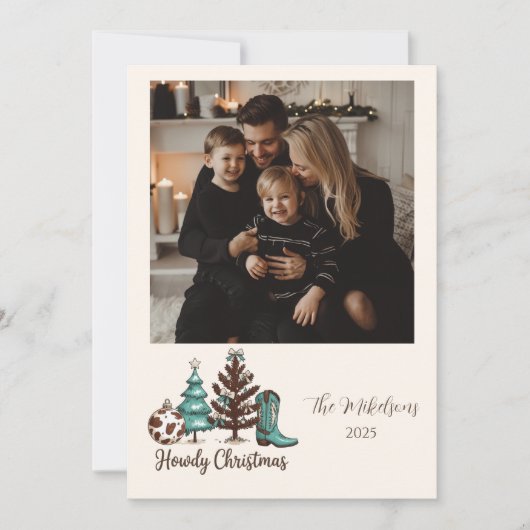 Photo Cowgirl Rustic Howdy Christmas Feestdagenkaart (Voorkant)